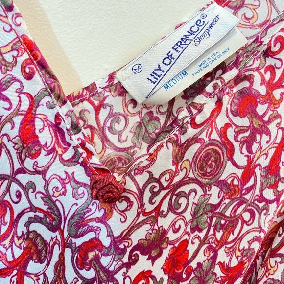 Lilly of France Union Made Sleep Wear Slip Flower Print USA made Red Multicolor - Picture 7 of 8